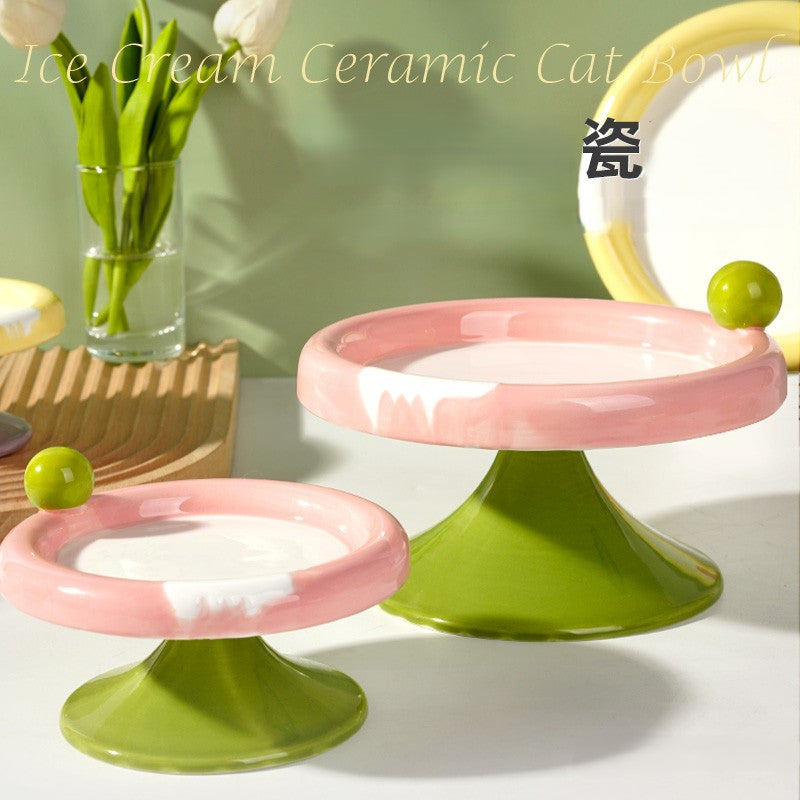 Ice Cream Ceramic Cat Bowl – Handmade 1200℃ Fired with Underglaze Craft