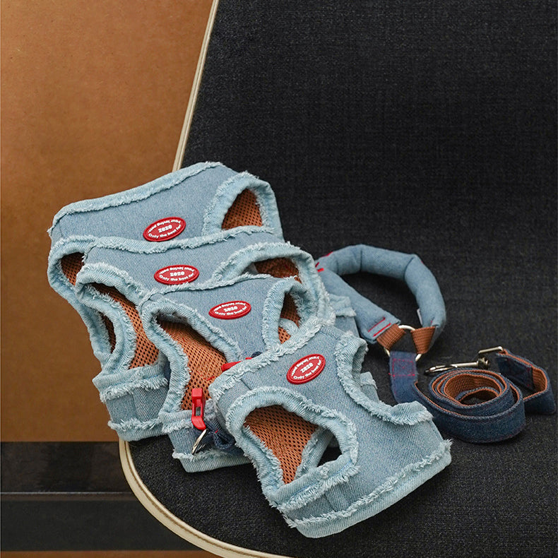 EcoPaw Denim Dog Harness & Leash Set – Stylish & Comfortable