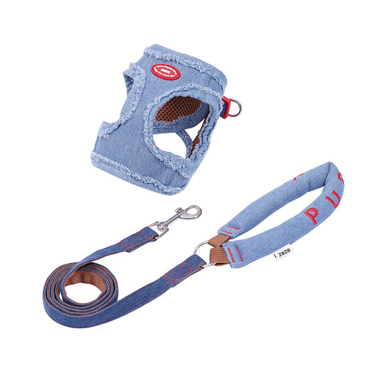 EcoPaw Denim Dog Harness & Leash Set – Stylish & Comfortable